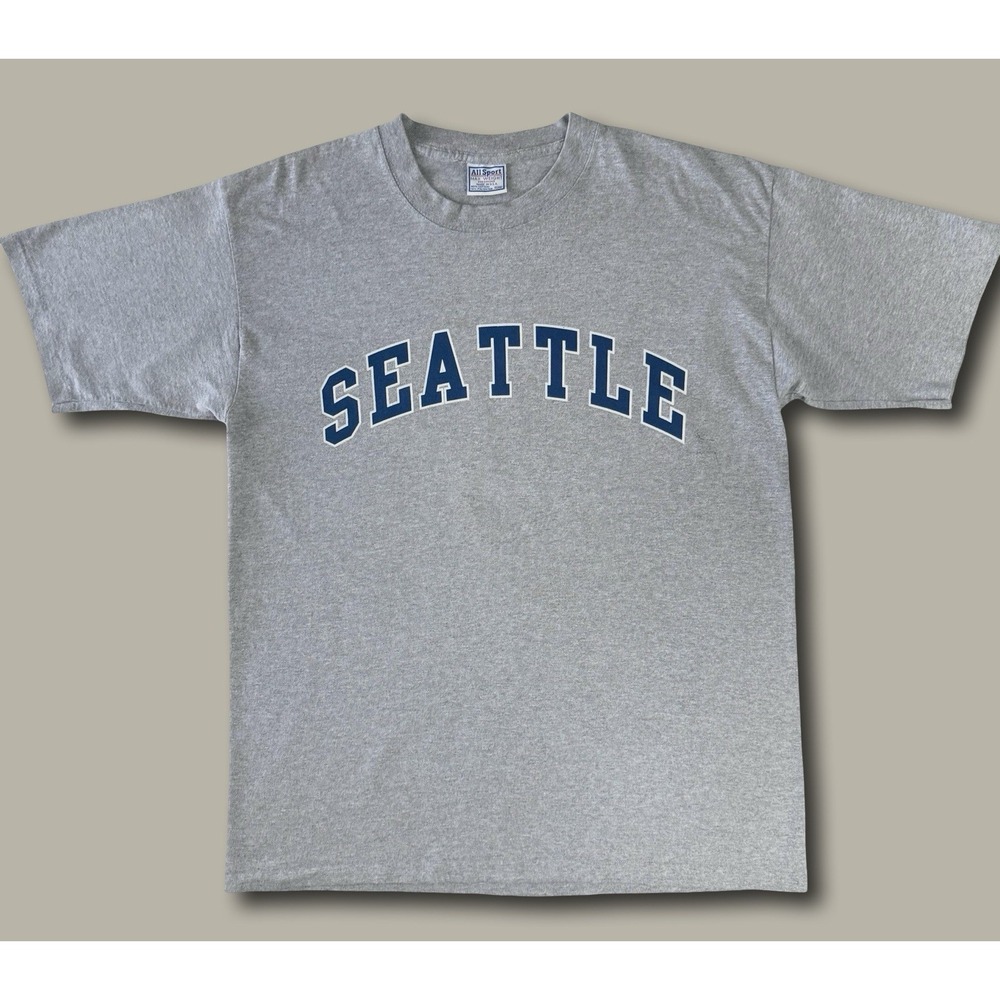 All Sport Seattle Vintage Graphic T-Shirt XL Gray Single Stitch Made in USA - Picture 1 of 6